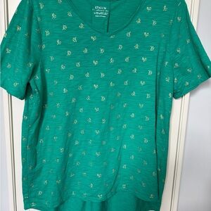 Chico's Teal V-Neck Tee with Nautical Design